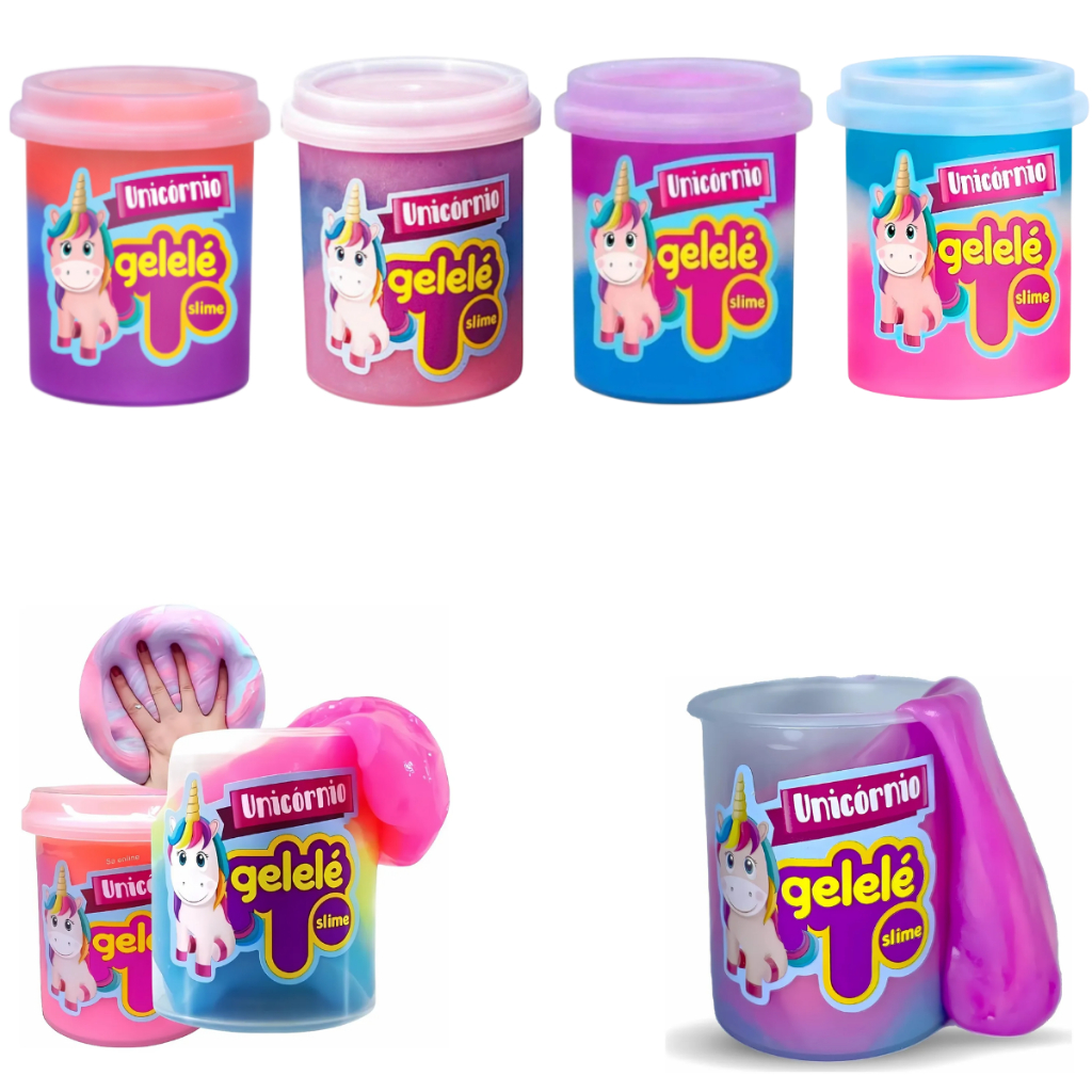 Slime Unicórnio Gelelé Colorido Glitter Massinha Modelar Kit Com 3 ou 4 Pote 152g Cc- Doce Brinquedo