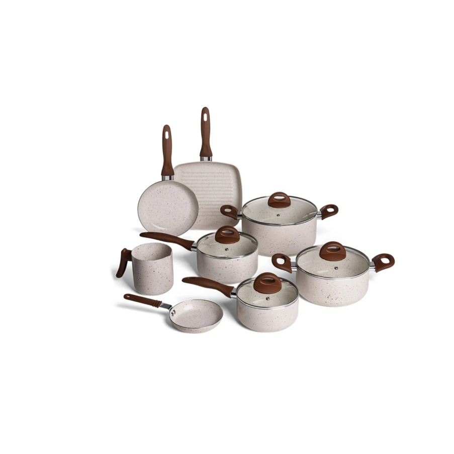 Jogo de Panelas Brinox Antiaderente Ceramic Life 8 Peças Smart Plus Vanilla