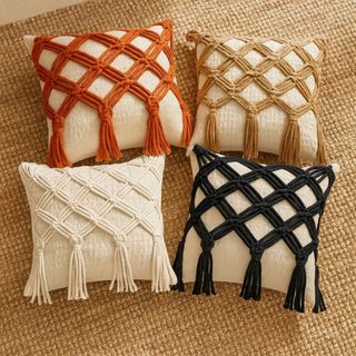 Capa Almofada VENEZA Macramê Trançada Artesanal Boho Decoração Sofá 100% Algodão 42x42 Top