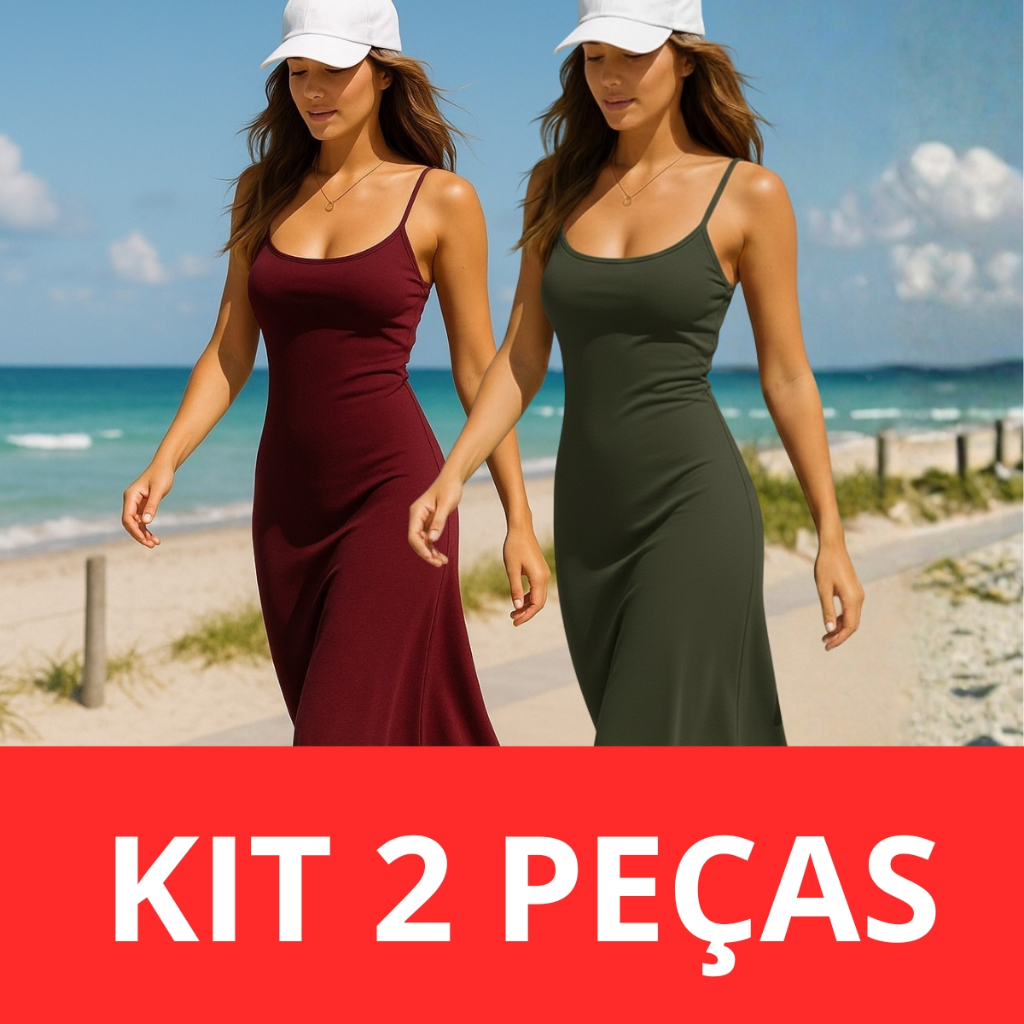 Kit Com 02 Vestido De Alcinha Com Regulagem Viscolycra Premium