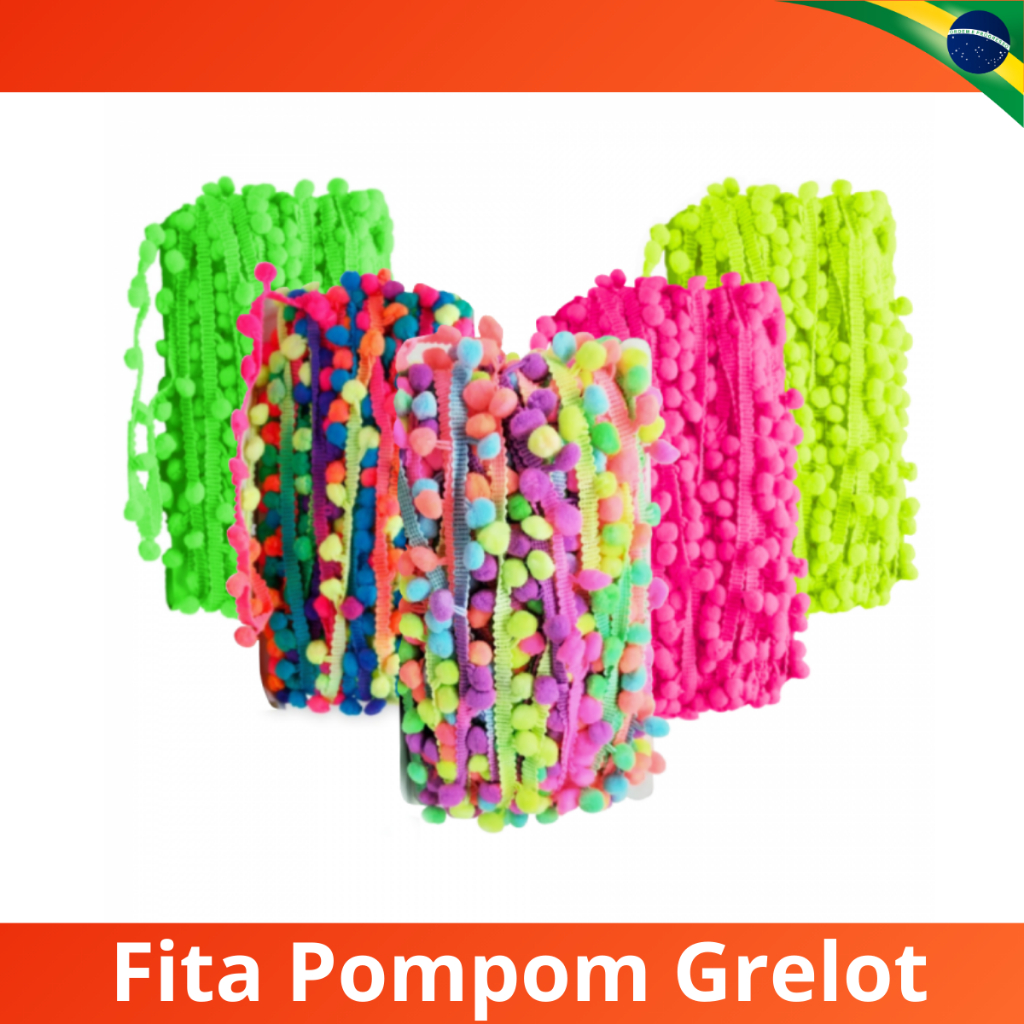 Fita Pompom Grelot 20mm x 25 metros Cores Variadas Rolo Artesanato Costura Aviamento DIY em Oferta na Shopee