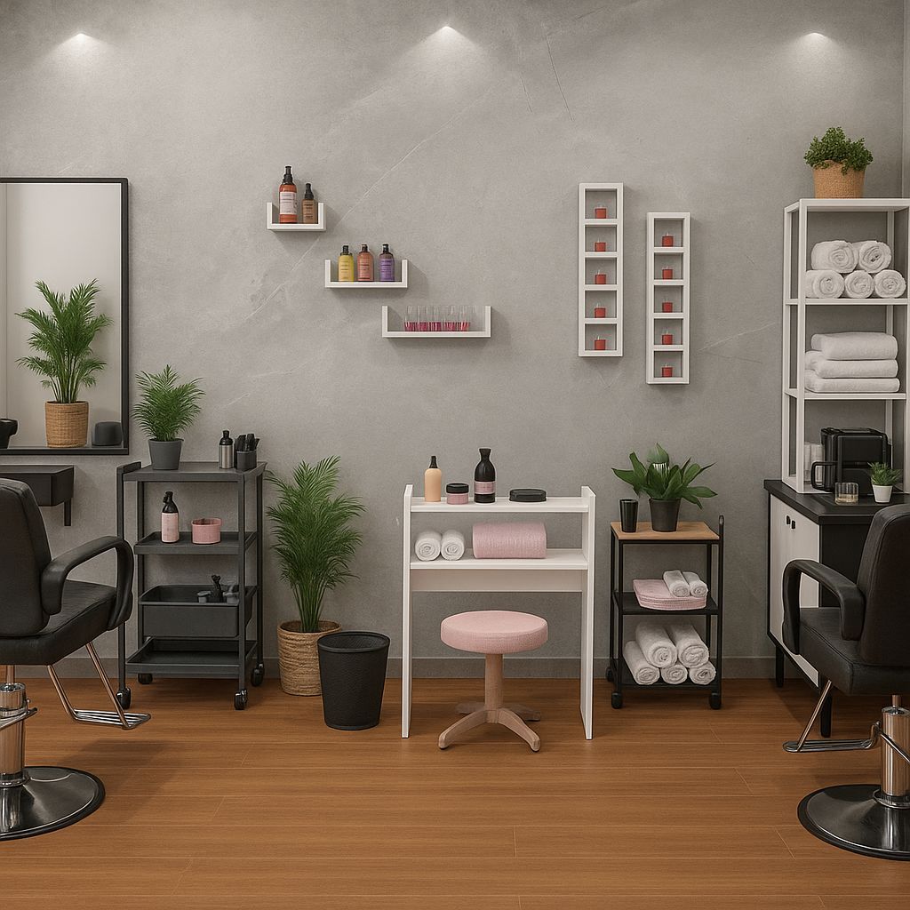 Kit Mesa Manicure Com Prateleiras U e Dois Expositor Fileira Promoção
