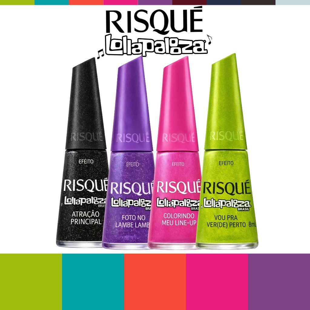 Kit 4 Esmaltes Risqué Lollapalooza Nova Coleção Risqué Esmalte Glitter Efeito em Oferta na Shopee