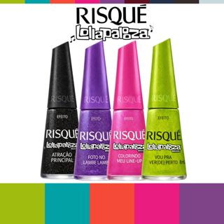 Kit 4 Esmaltes Risqué Lollapalooza Nova Coleção Risqué Esmalte Glitter Efeito em Oferta na Shopee