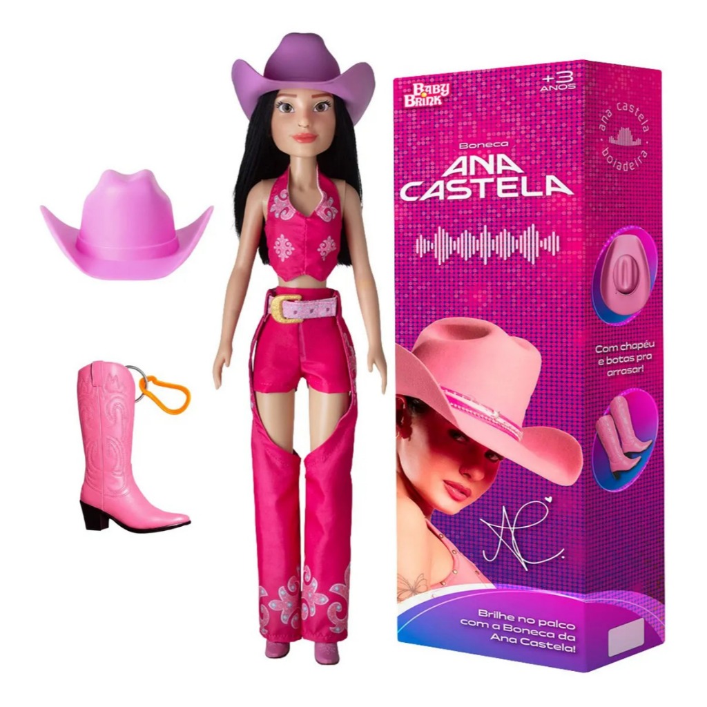 Boneca Ana Castela Boiadeira 55Cm Com Acessórios - Baby Brink