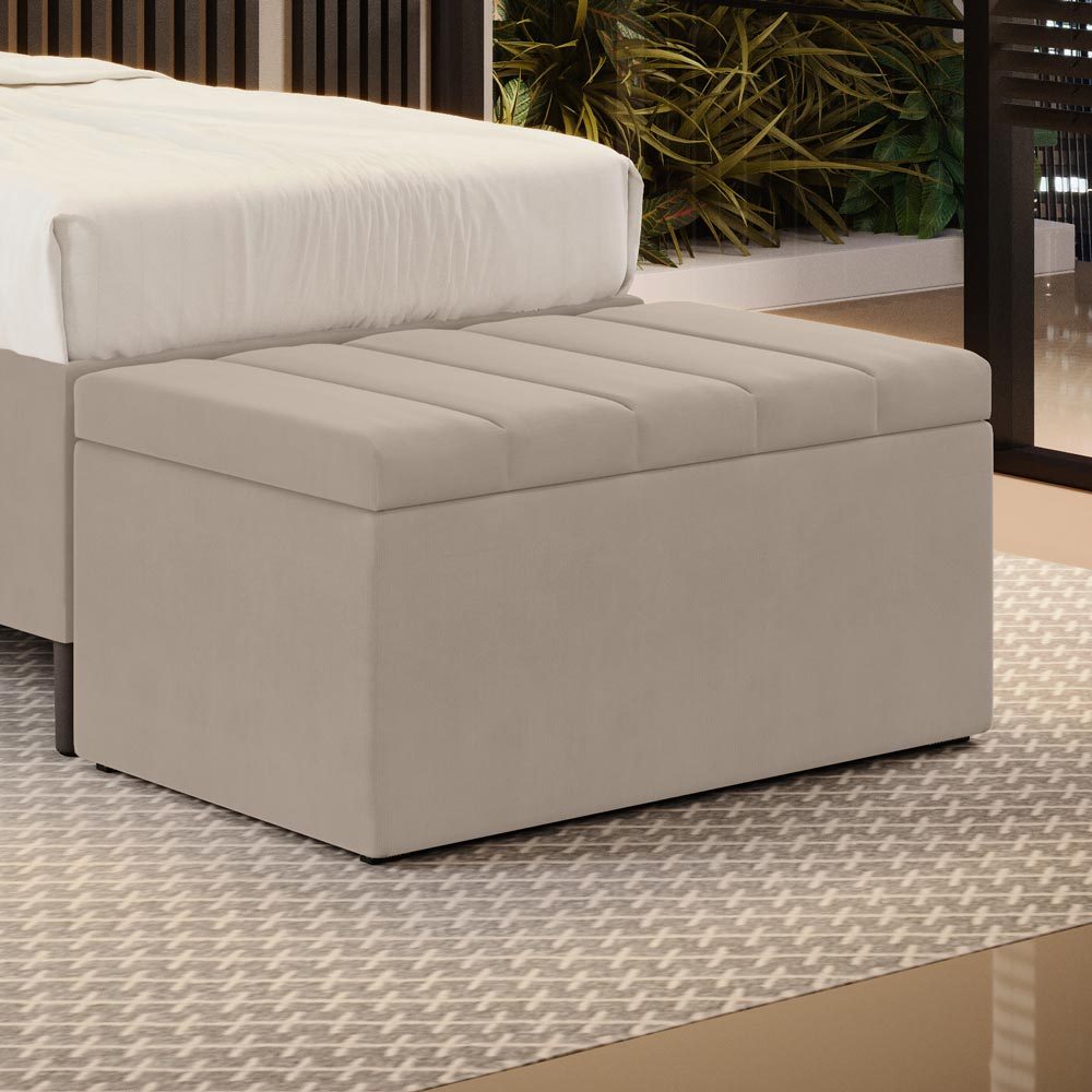Baú Calçadeira Navi 90cm para Cama de Solteiro – Revestimento em Veludo Aradecor em Oferta na Shopee