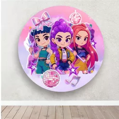 Painel em Lona Redondo Sem Elástico - Guerreiras Kpop Globo de Festa Rosa - Lona Fosca