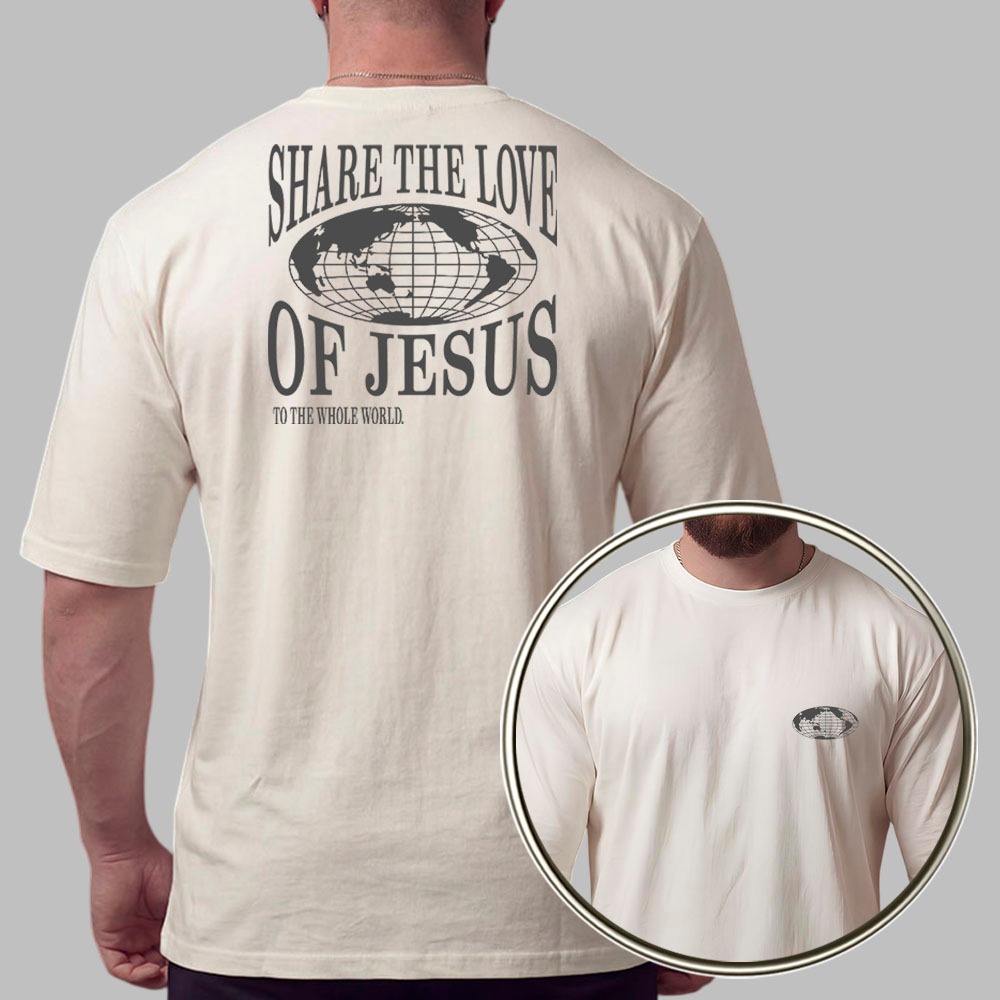 Camiseta Masculina 100% Algodão Camisa Oversized Share The Love Of Jesus Estampa Cristã Premium