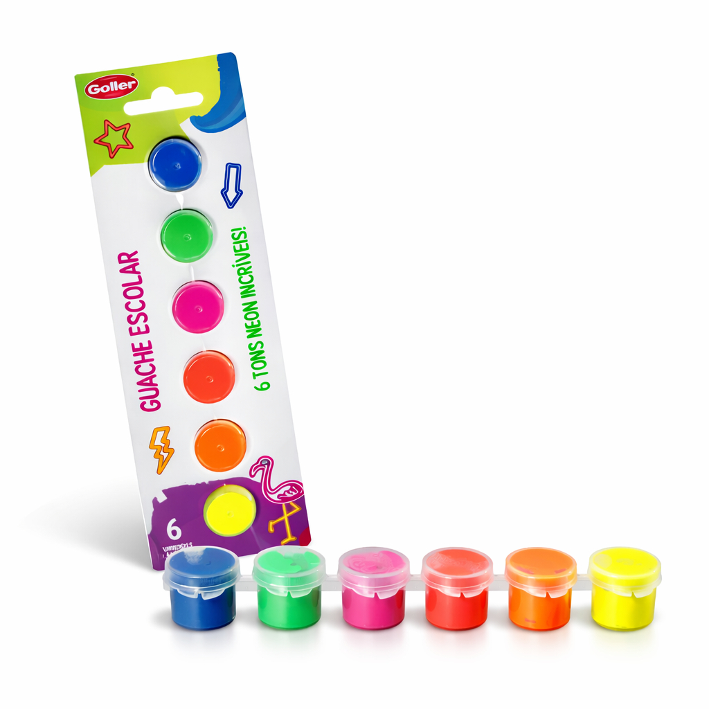 Kit Tinta Guache Neon 6 Cores Cores Vibrantes Alta Pigmentação Para Escola