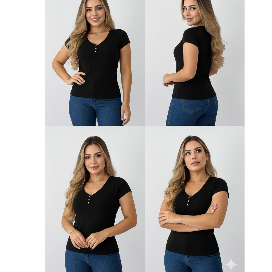 Kit 4 BLUSAS FEMININAS BABY LOK COM BOTÃO em Oferta na Shopee