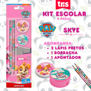 Kit Escolar 4 Peças Lápis Apontador e Borracha Skye Patrulha Canina | Tris em Oferta na Shopee