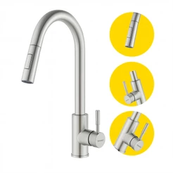 Torneira Misturador Gourmet 360º para Cozinha de Bancada com Spray Flexível Inox 304 Prata Brinovar