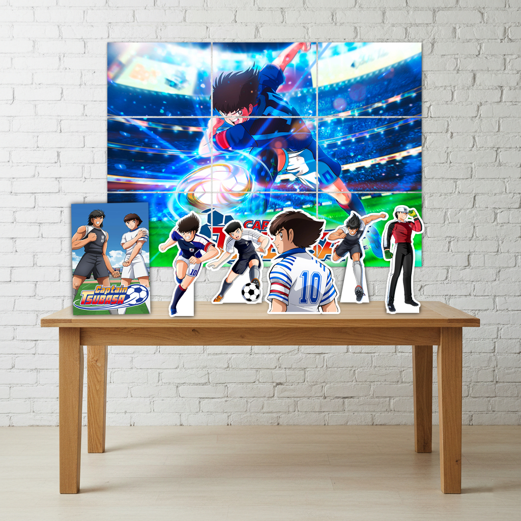 Kit Decoração Festa Infantil Painel + 5 Displays de Mesa Captain Tsubasa