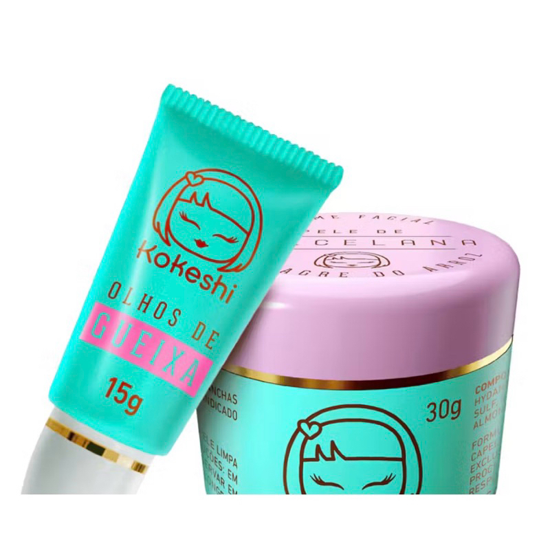 kit 2 renovadores faciais Kokeshi pele porcelana olhos gueixa