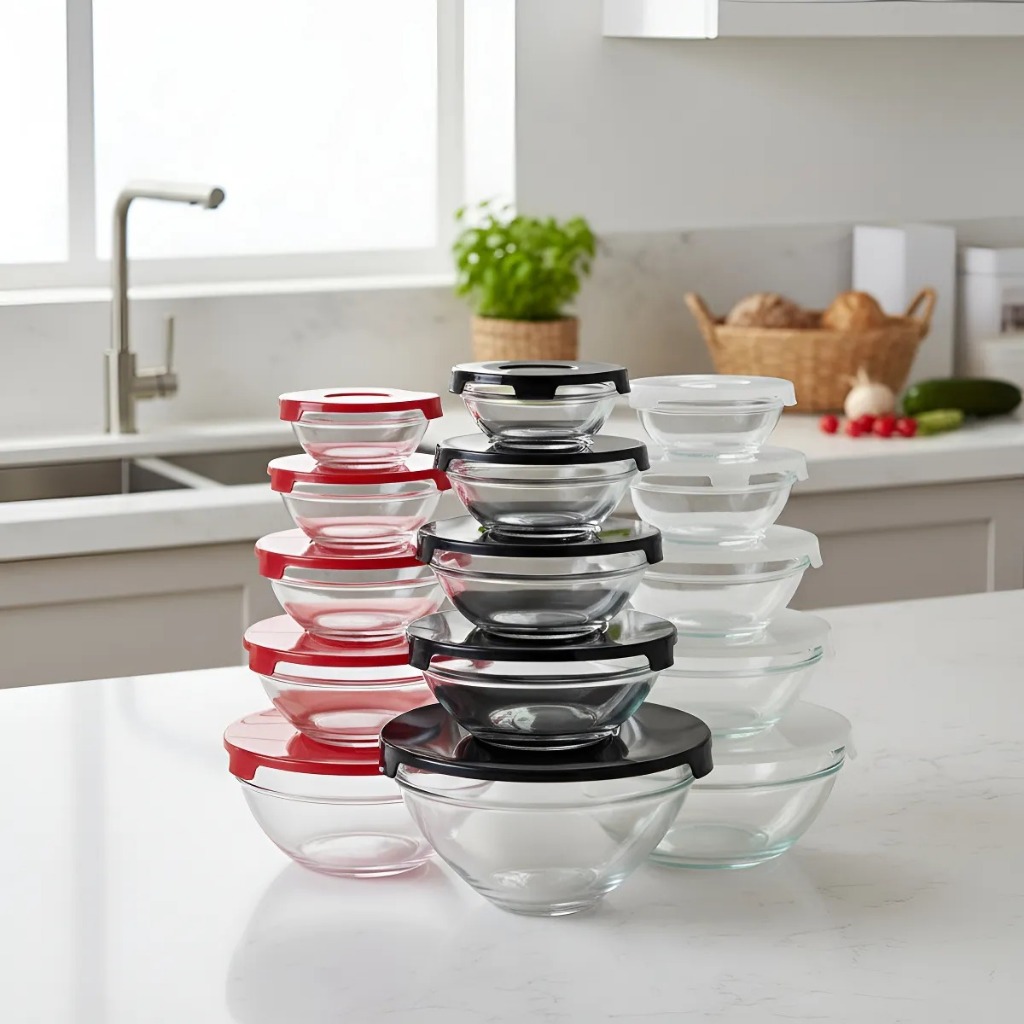 Kit 10 Tigelas de Vidro Hermética com Tampa Branca Potes para Armazenar Alimentos em Oferta na Shopee
