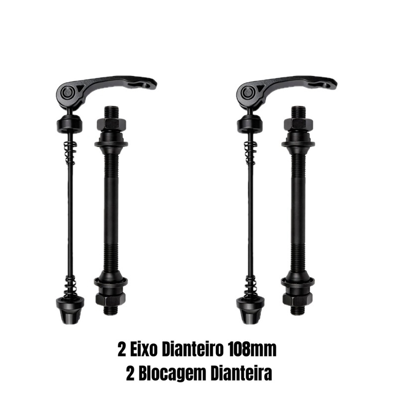 Kit Dois Eixo Dianteiro Furado + Blocagem Bike 3/8 100x108mm Preto Furado com Guarda-Pó Bicicleta Aço Reforçado