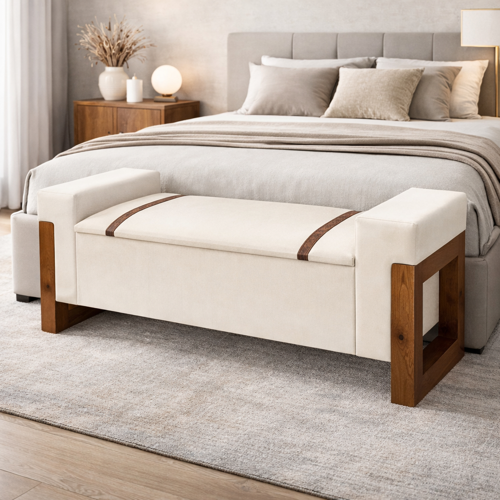 Recamier Baú Estofado Pé de Cama Casal Madeira Retro 1,50cm Elegante Estofado Clássico Com Tampa em Oferta na Shopee