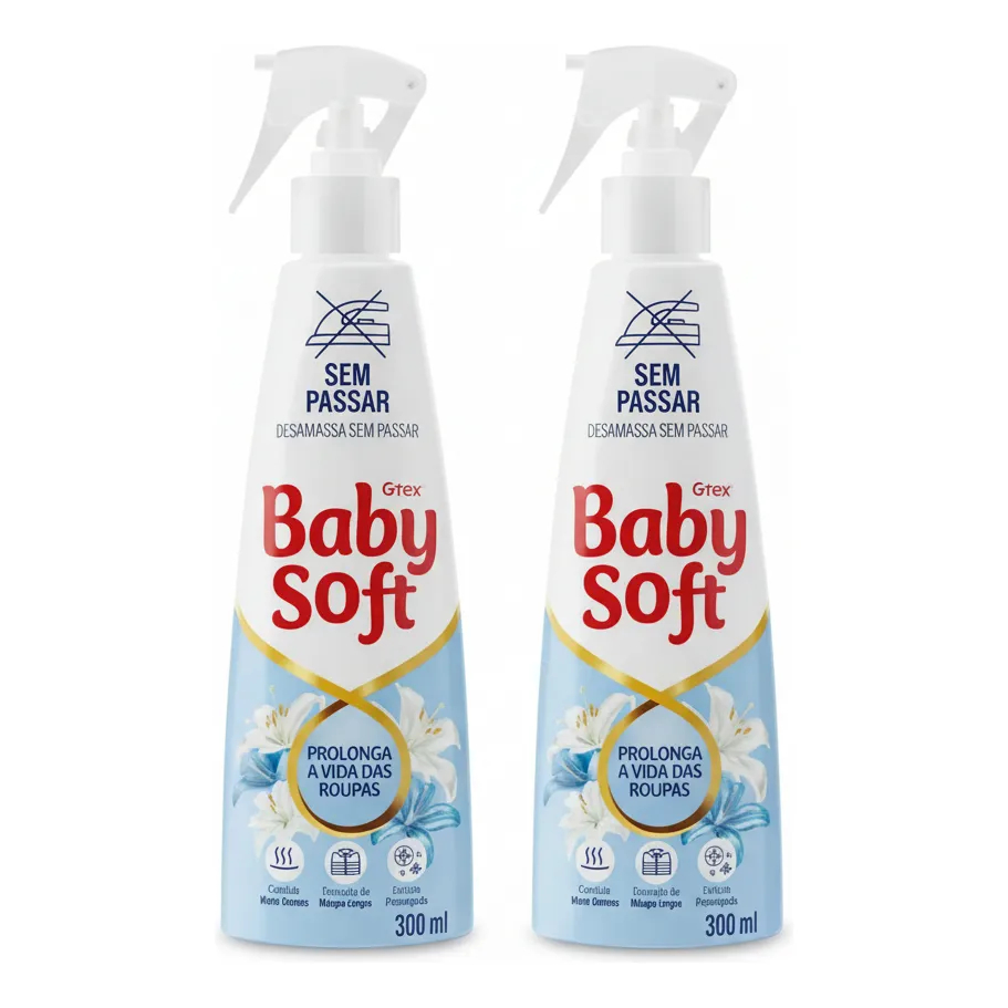 2 Baby Soft Desamassa Roupas Sem Passar Neutralizador de Odores Facilitador Gatilho 300m