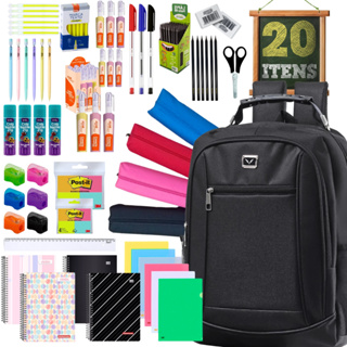 Kit Material Escolar Completo Ensino Médio Faculdade Mochila Notebook Cabo de Aço Caderno Estojo em Oferta na Shopee