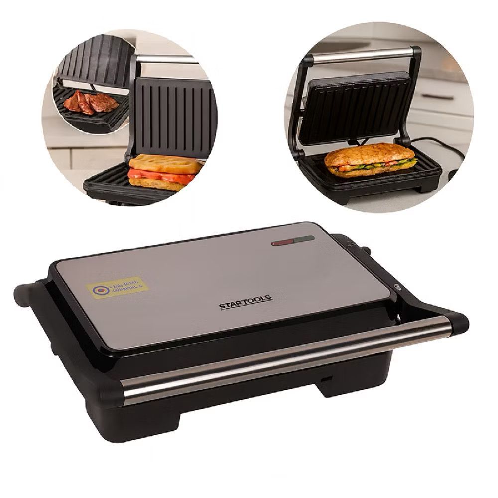 Sanduicheira Grill Elétrica 1000w Inox Grelha Antiaderente Sanduíche Carnes Grelhado Legumes Paninis 110V/220V