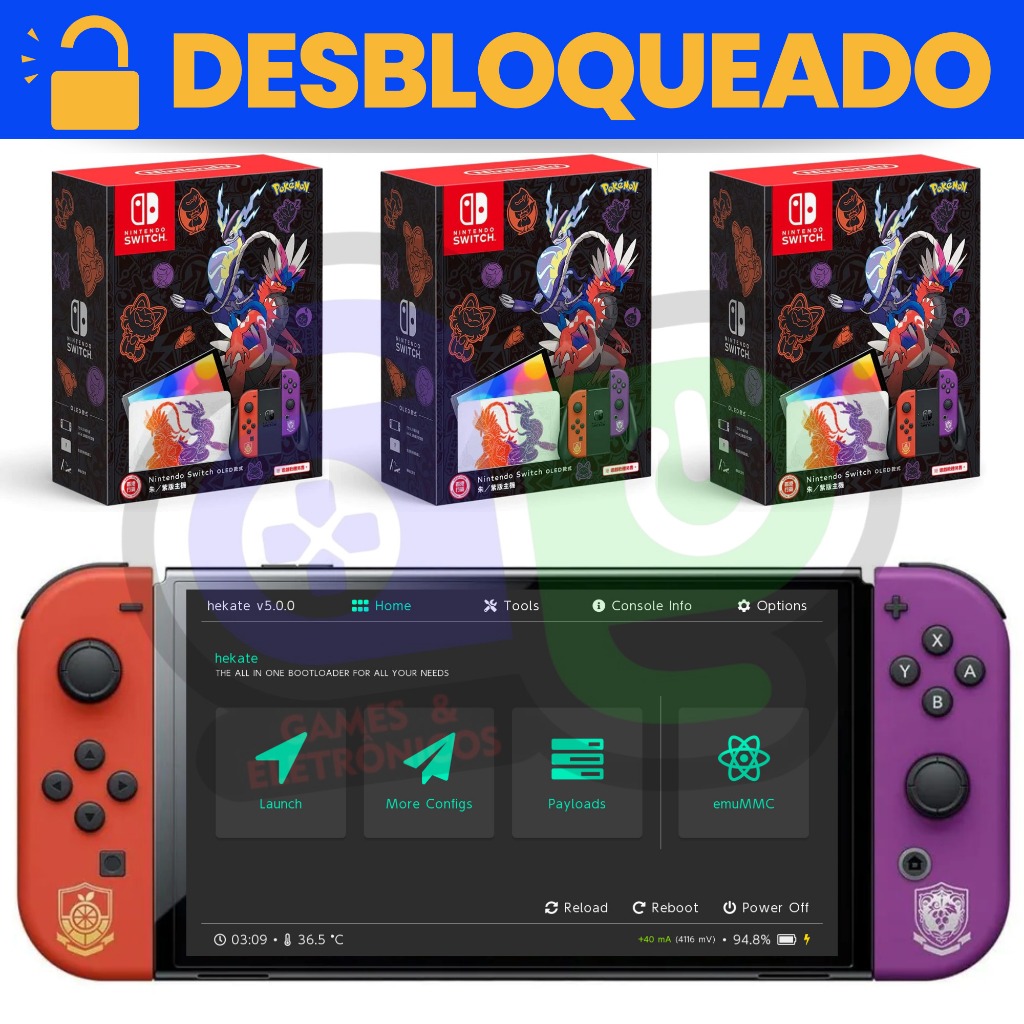 Nintendo Switch Oled Desbloqueado Novo Pokémon Scarlet & Violet Edition + Garantia + NF