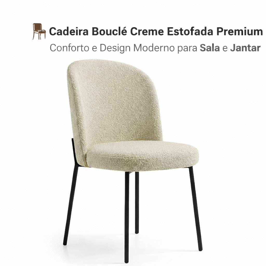 🪑✨ Cadeira Bouclé Creme Estofada Premium – Conforto, Elegância e Design Moderno