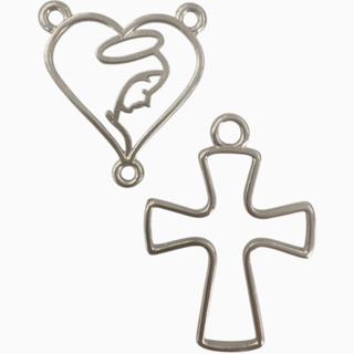 Kit Entremeio Coração Nossa Senhora + Pingente Cruz Vazada Níquel Brilhante Crucifixo Para Terço em Oferta na Shopee