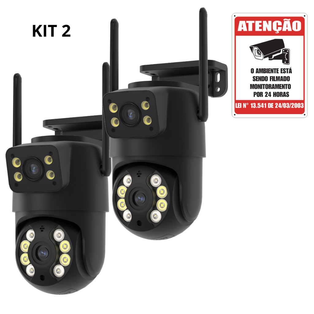 Kit 2 Câmera Externa Ip a Prova D'água Wifi Dupla 2 Em 1 Visão Noturna Infravermelho para Vigilância