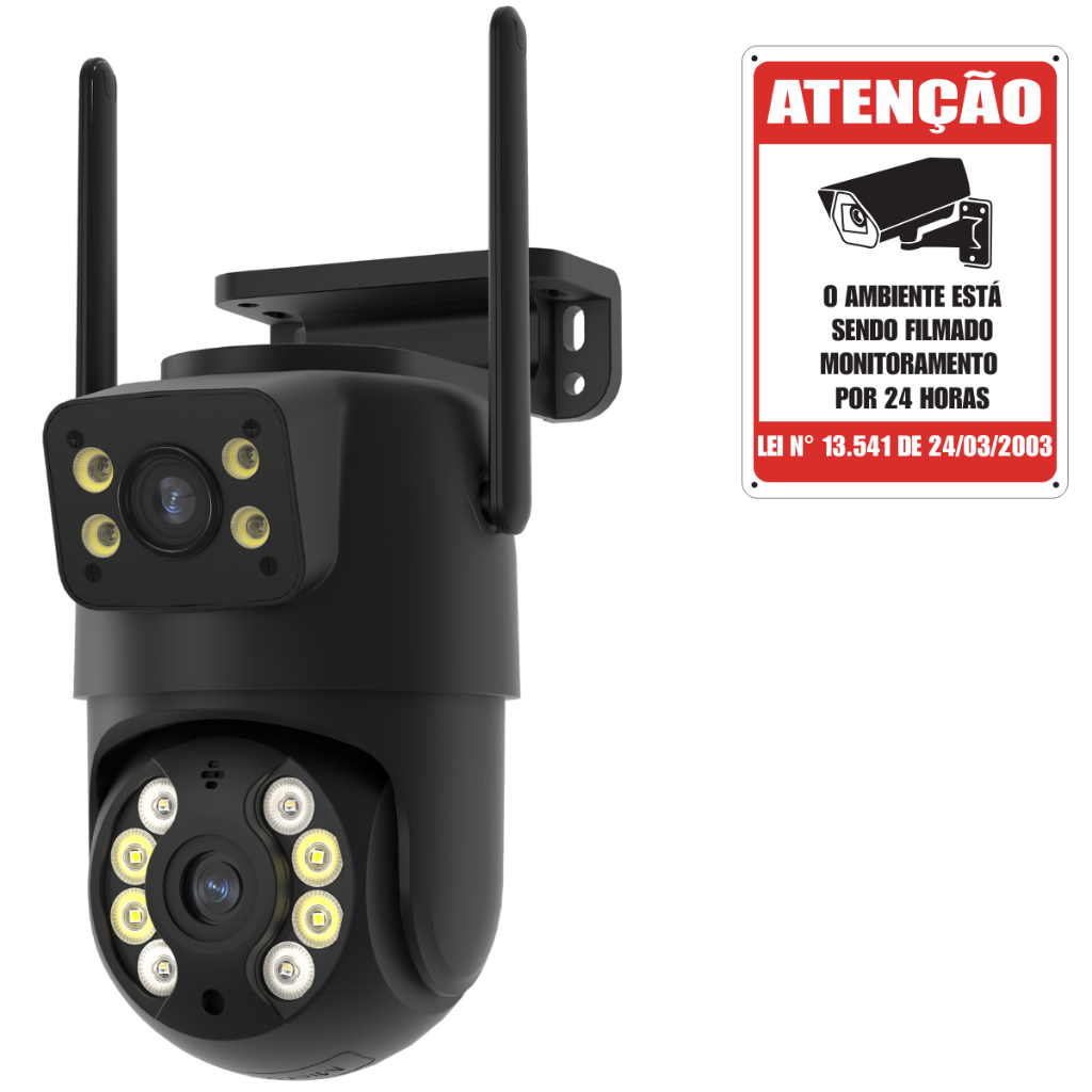 Câmera Externa Ip a Prova D'água Wifi Dupla 2 Em 1 com Visão Noturna Infravermelho para Vigilância