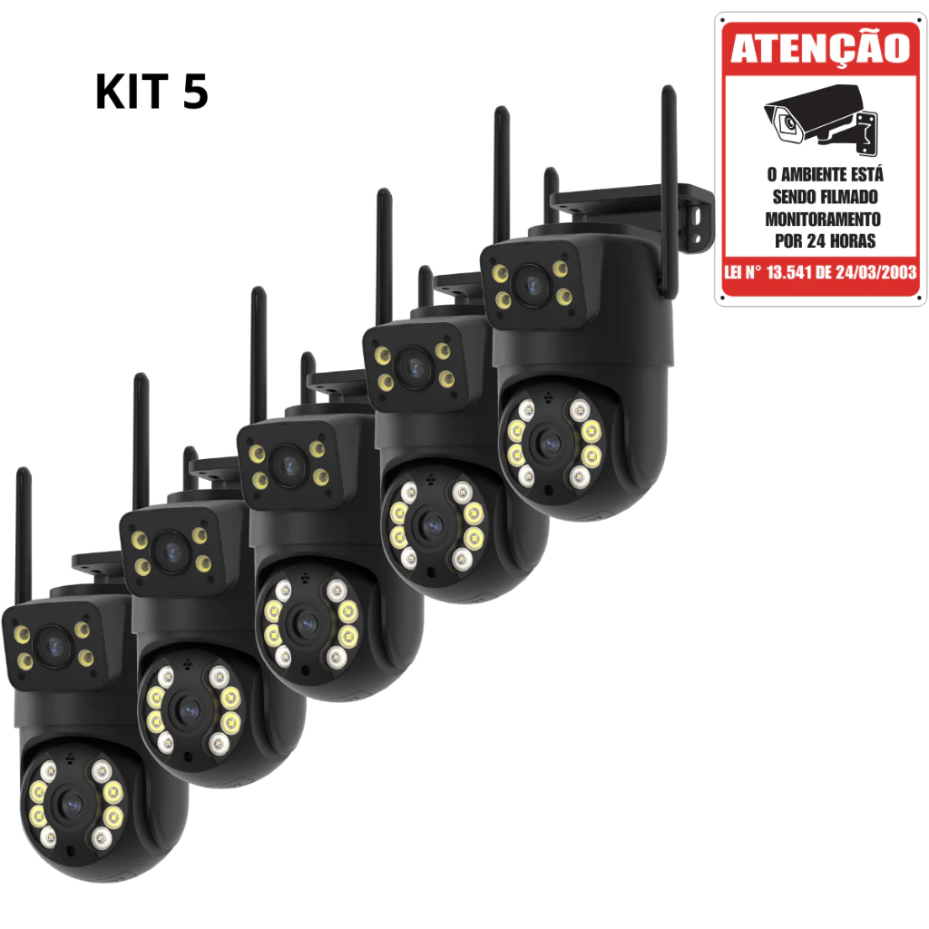 Kit 5 Câmera Externa Ip a Prova D'água Wifi Dupla 2 Em 1 com Visão Noturna e Infravermelho