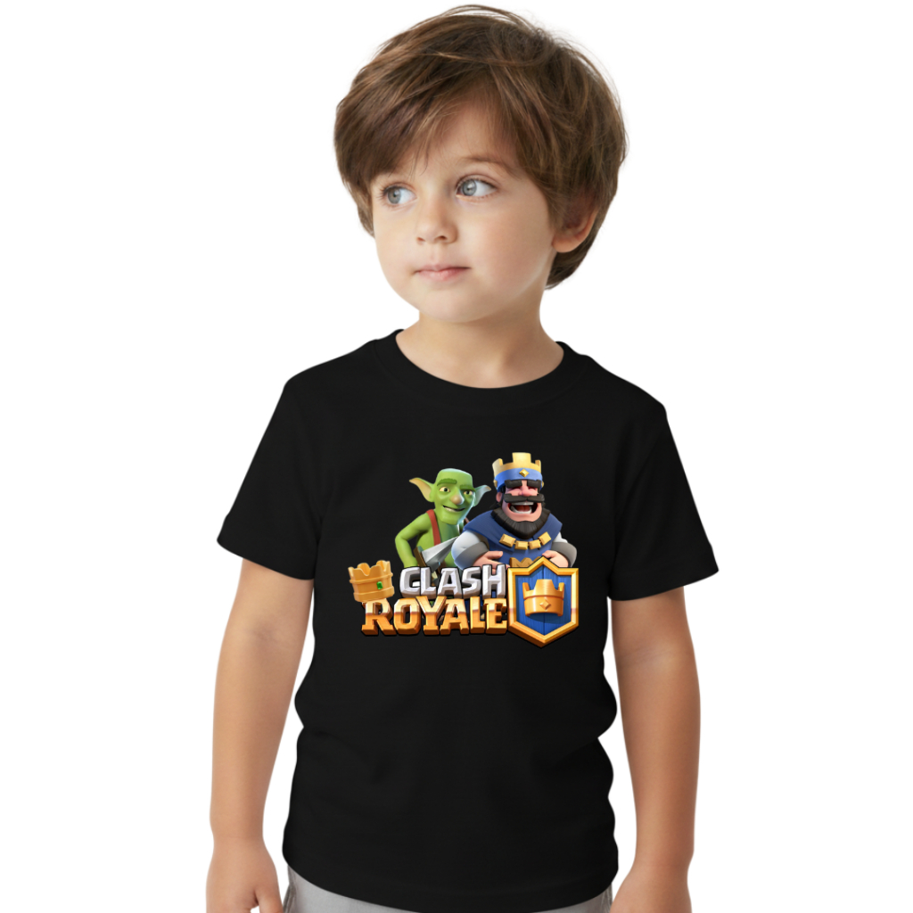 Camiseta Infantil Menino Estampada Clash Royale Jogo Algodão Macio Lançamento Crianças Desenho