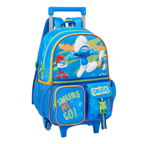 Mochila De Rodinha Smurfs Infantil Escolar Menino Com Bolsos Frontal e Bolso Lateral Clio