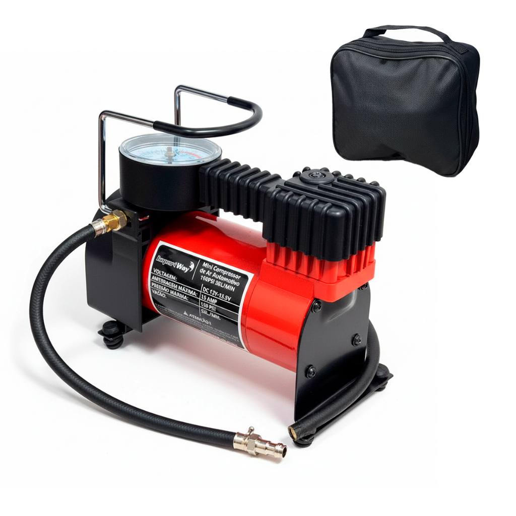 Mini Compressor de Ar Vermelho Automotivo 12V 150PSI 35L/min c/Selante e Bolsa Carro Moto Importway em Oferta na Shopee