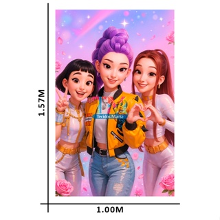 Painel Festa - Tecido Microfibra - Guerreiras do K-pop - Huntrix  - 1,00M x 1,57L (sem acabamento) em Oferta na Shopee