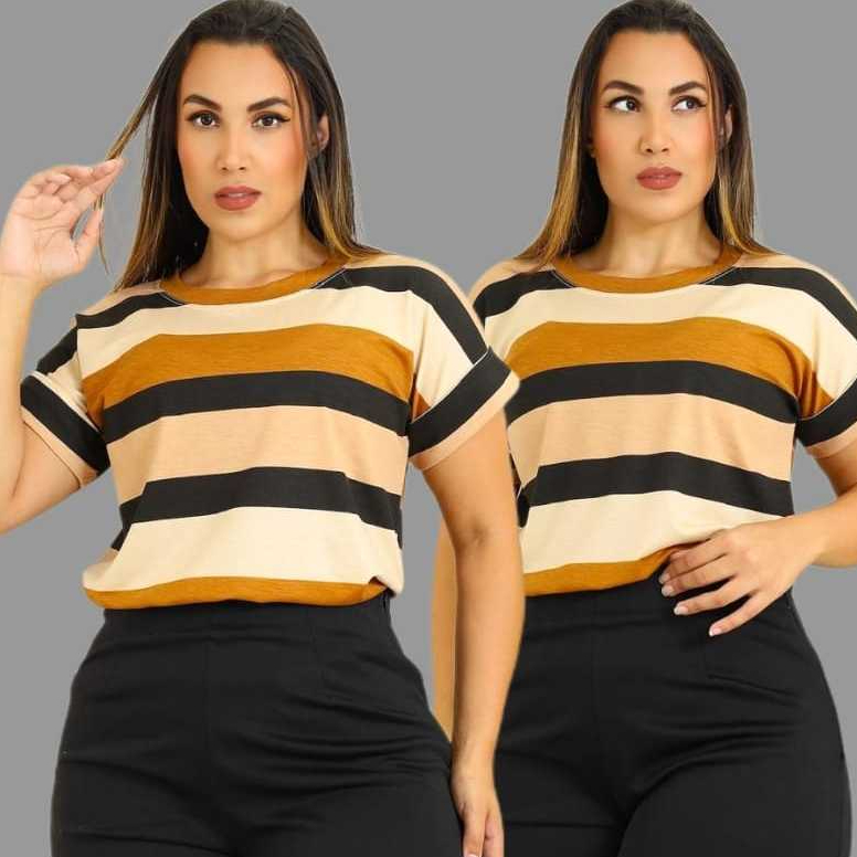 Blusa Camiseta T-shirts Listrada Feminina Moda Verão Inverno Estilosa e Moderna Tendencia Manga Curta Japonesa em Oferta na Shopee