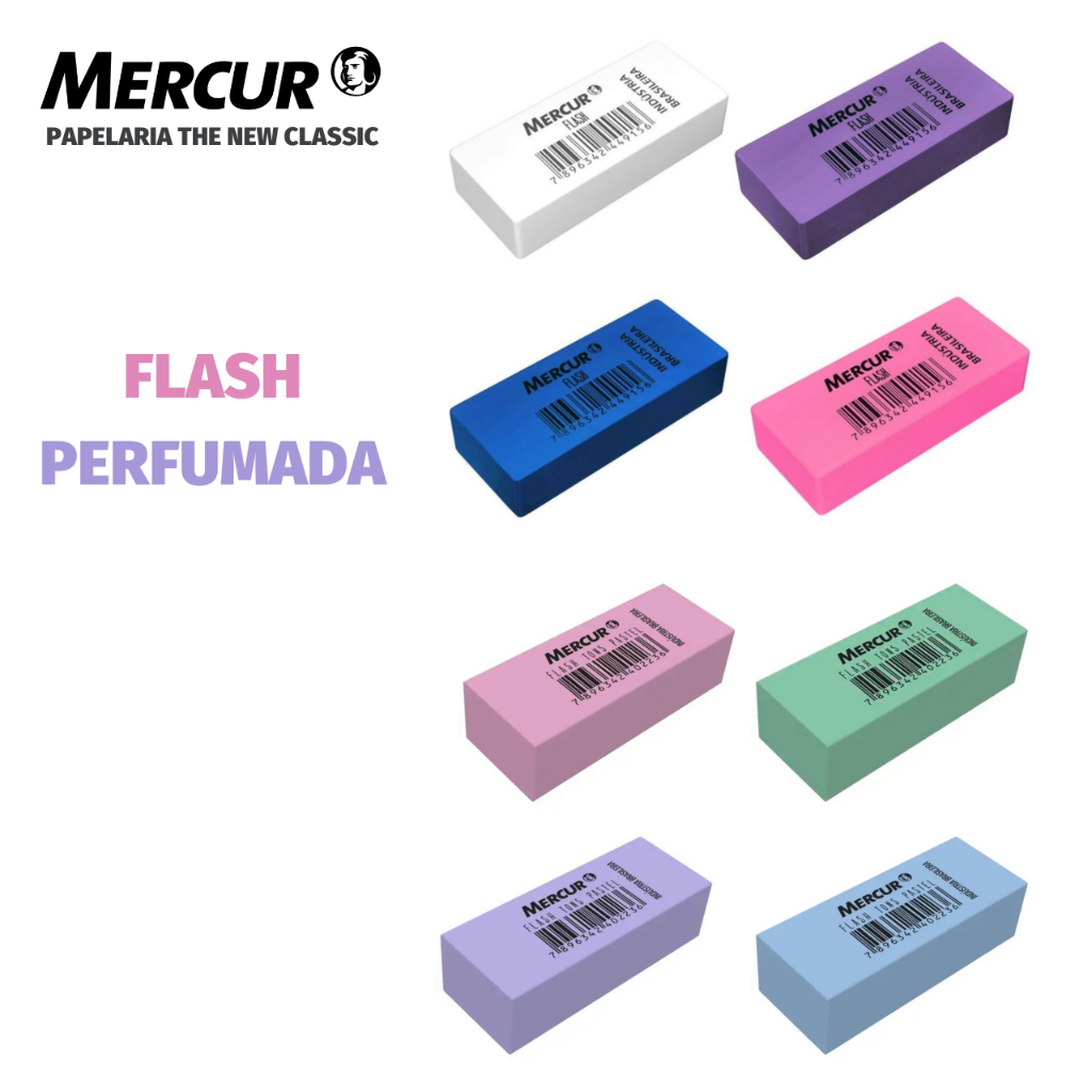 Borracha Mercur Perfumada Flash - Rosa, Azul, Roxa, Branca e Tom Pastel