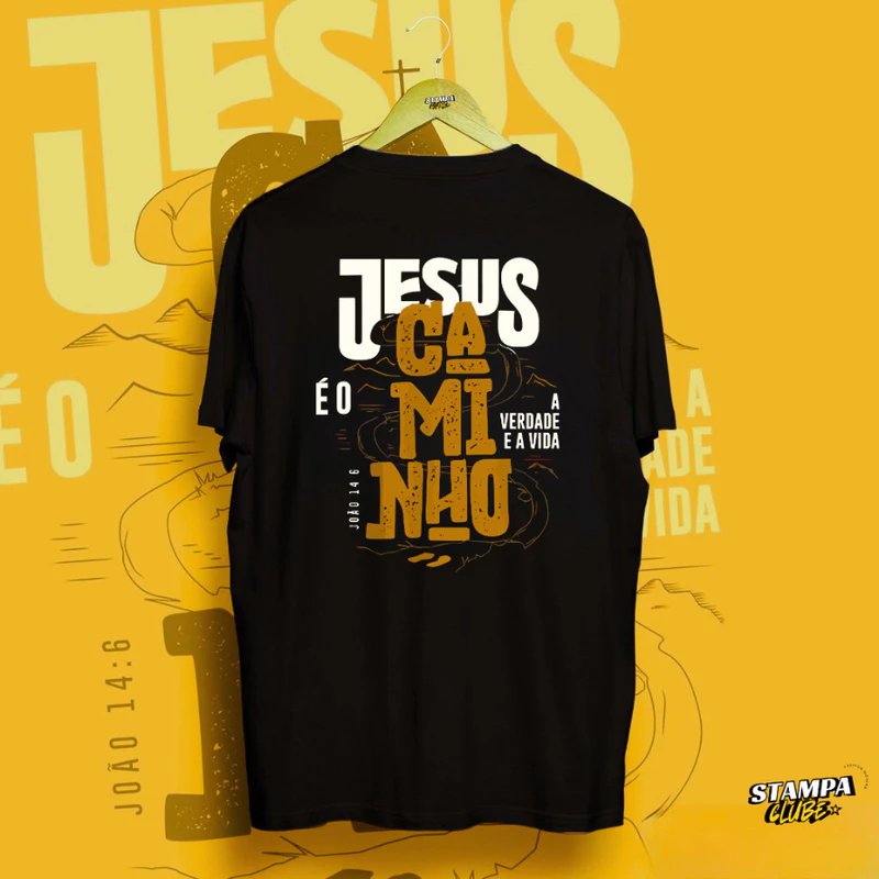 Camiseta T-Shirt Cristã Camisa Masculina e Feminina Streetwear Jesus è o Caminho Blusa Cristã Malha 100% Algodao