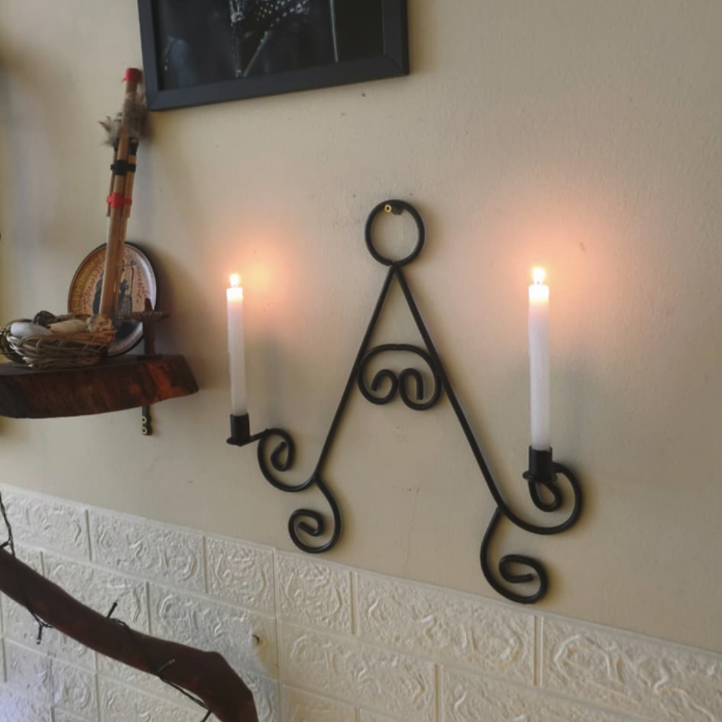 Candelabro De Parede Dourado Egípcio Artesanal Ferro | Castiçal Luminária 2 Velas Decoração Luxo