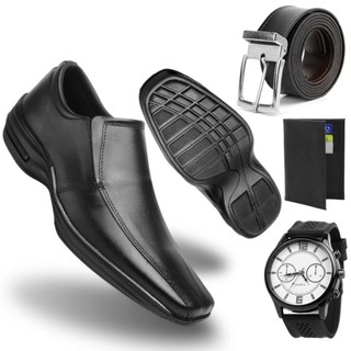Sapato social italiano premium leve confortavel calce fácil preto + Acessorios