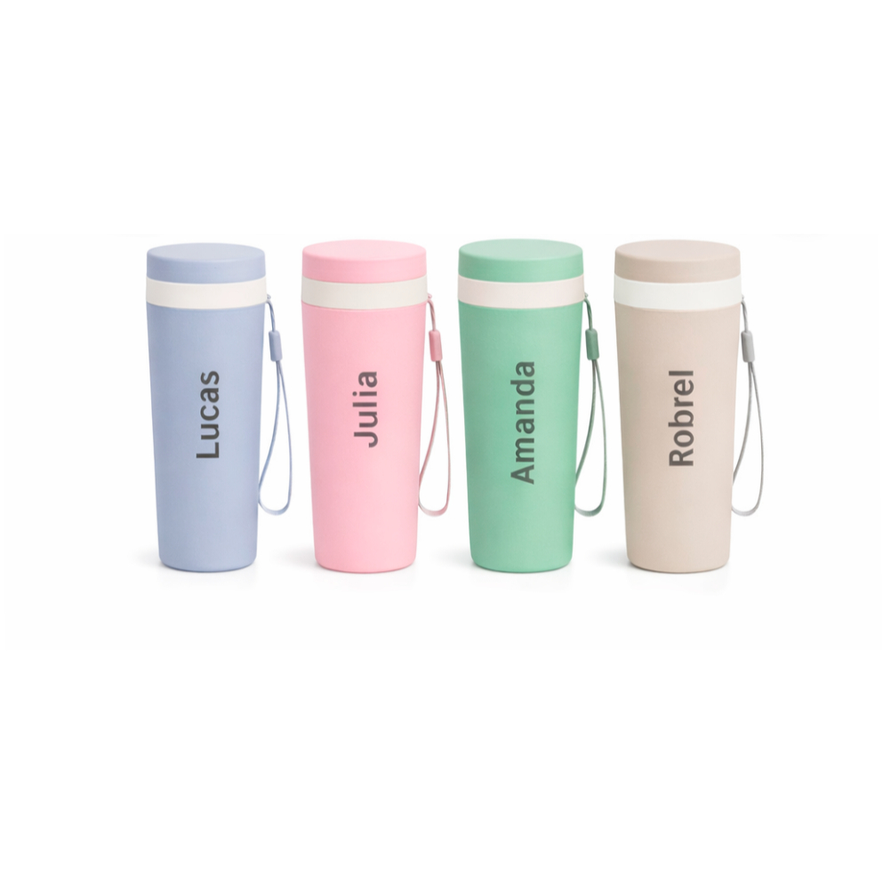 Copo Personalizado Isotérmico Fibra de Bambu 350ml | Com Alça | Livre de BPA em Oferta na Shopee