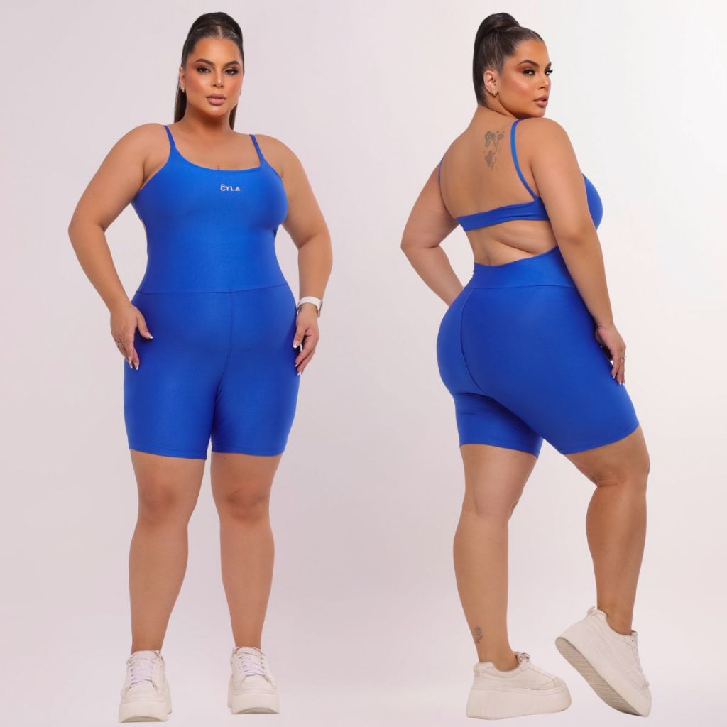 Macacão De Short Suplex Academia Plus Size Fitness zero transparência moda feminino confortável GG XG XGG EG em Oferta na Shopee