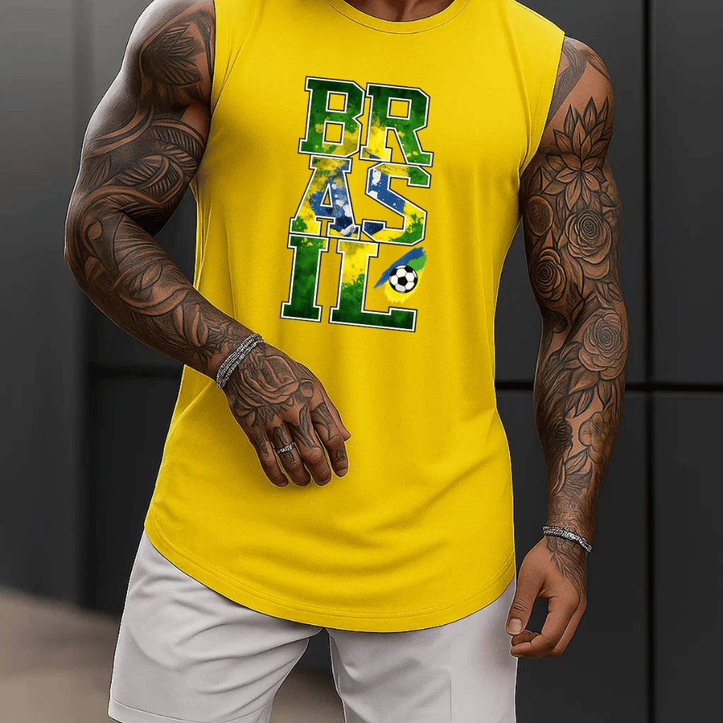 Regata Masculina Academia Algodão Brasil Copa 100% Estampada Premium Treino Fitness Casual Streetwear Verão em Oferta na Shopee