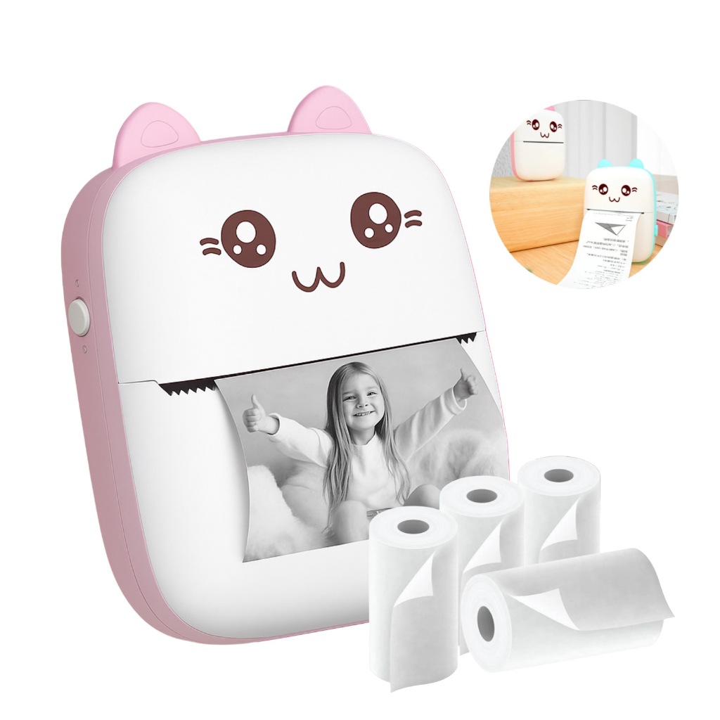 Mini Impressora Térmica Portátil Compatível com iOS e Android Com 10 rolos de Papel Comum