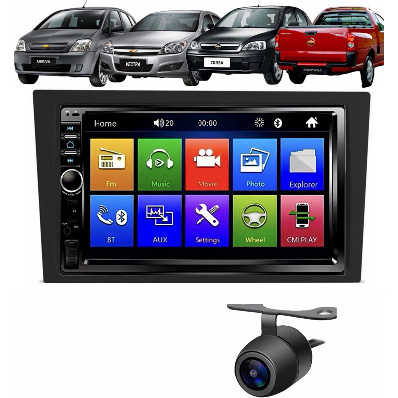 Kit Multimídia MP5 Corsa Meriva Vectra Montana 2002-2012 Espelha + Moldura + Camera de ré