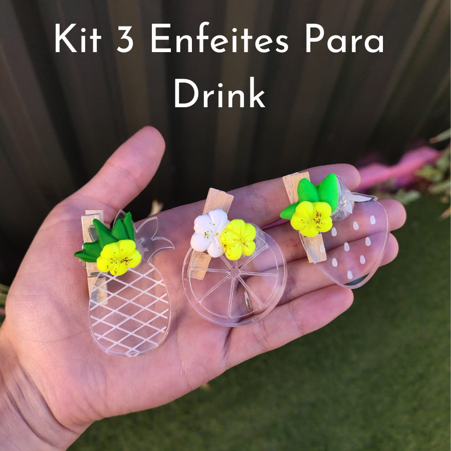 kit Enfeite de Drink frutas Com Led, C/3 ou Unidade para Copo ou Taça de Drink