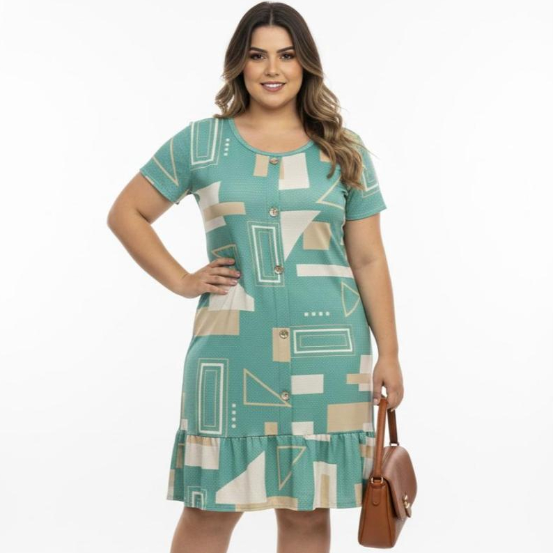 Vestido  Mídi com babado Feminino   Romantic Estampa Variavel  Plus Size  com Manga – Tamanhos M ao G3 em Oferta na Shopee
