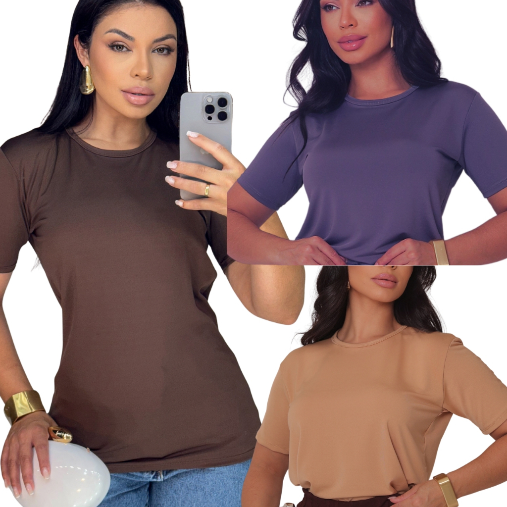 Blusa academia Femenina Dia a Dia Basica Suplex Premiun Con manguinha grama 260