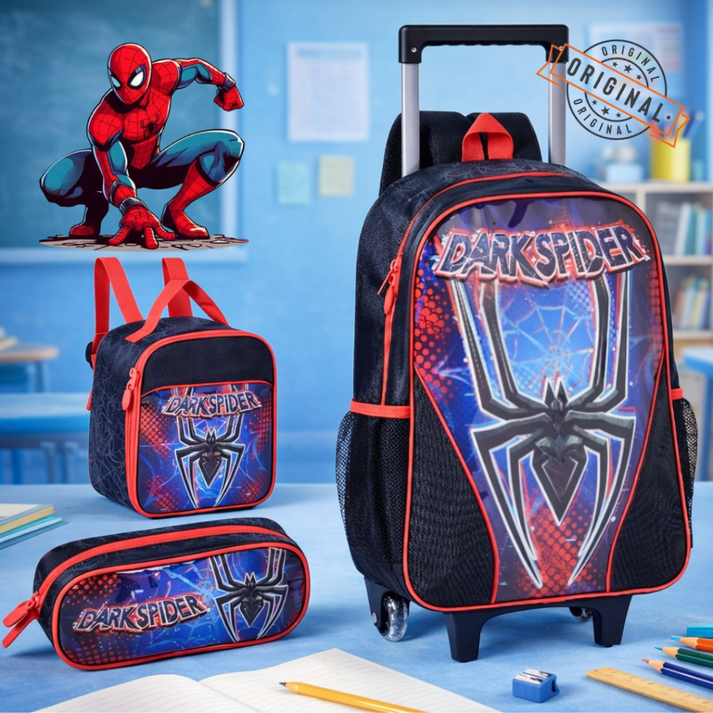 Kit Lancheira + Mochila + Estojo Infantil Menino Spider Aranha