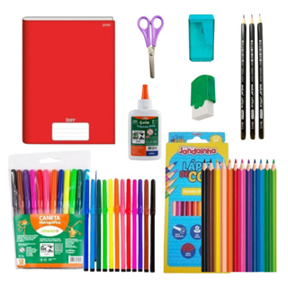 Kit Escolar 32 Itens com Caderno Brochura Infantil em Oferta na Shopee