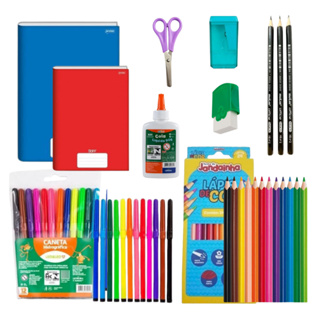 KIT ESCOLAR INFANTIL COM 33 ITENS DE QUALIDADE COM ENTREGA RÁPIDA em Oferta na Shopee